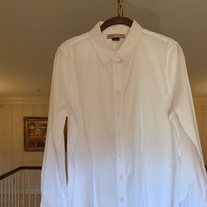 DKNY Thomas PINK Fitted Waist White Blouse sz12